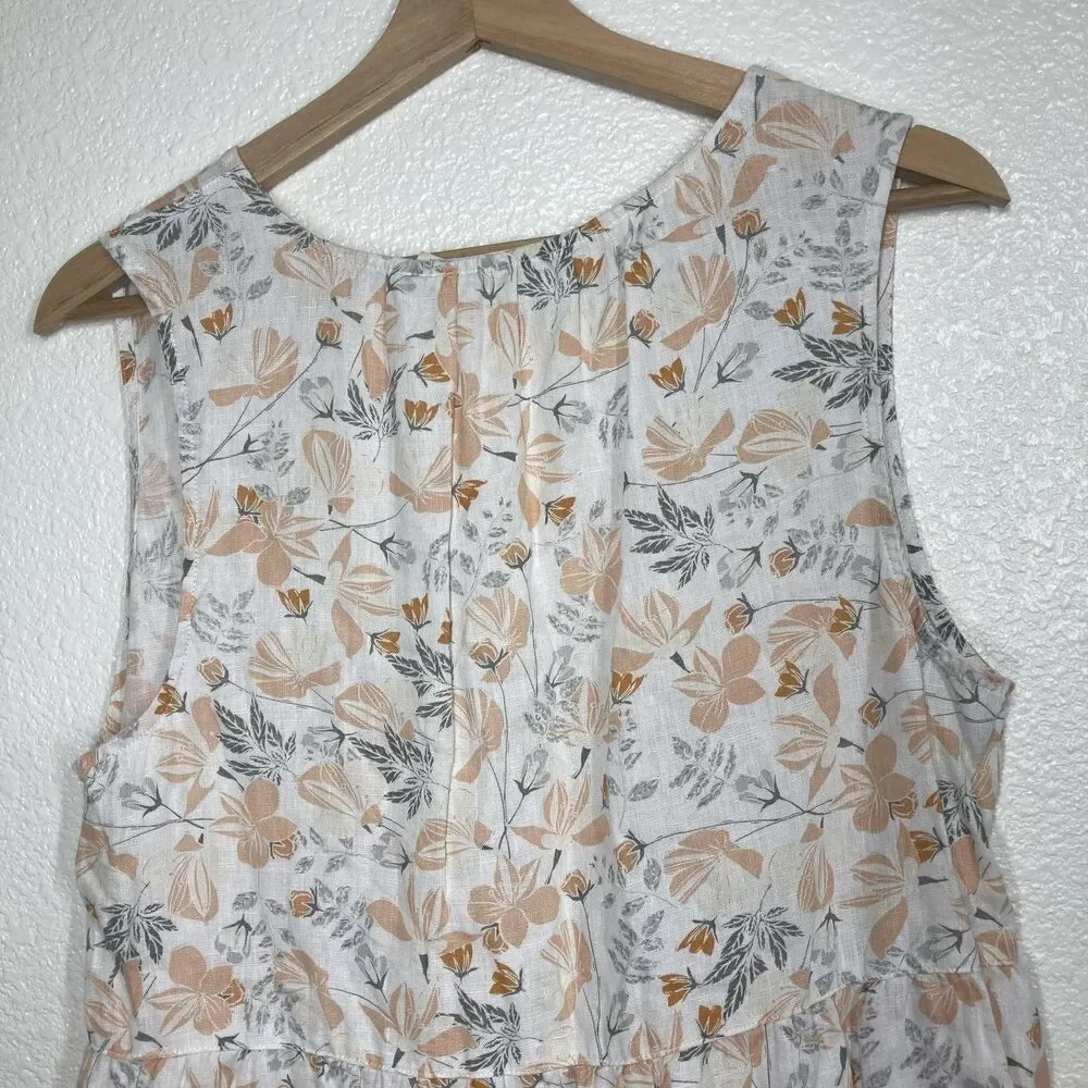 Sun Dress Linen Dress Joie Floral Large 100% Linen Sleeveless Tiered Summer